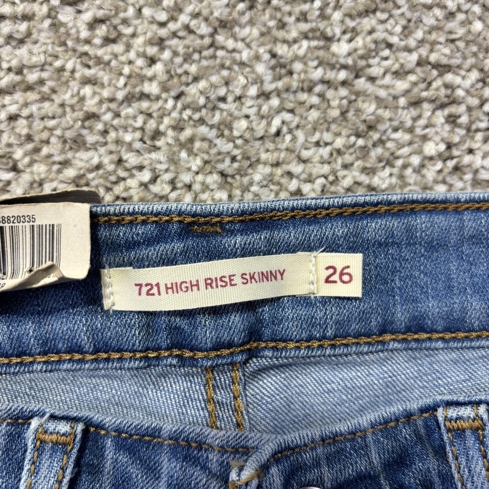 Levis 721 High Rise Skinny Jeans Womens 2 Medium Blue Pinstripe W26 L30 Denim - Picture 12 of 15